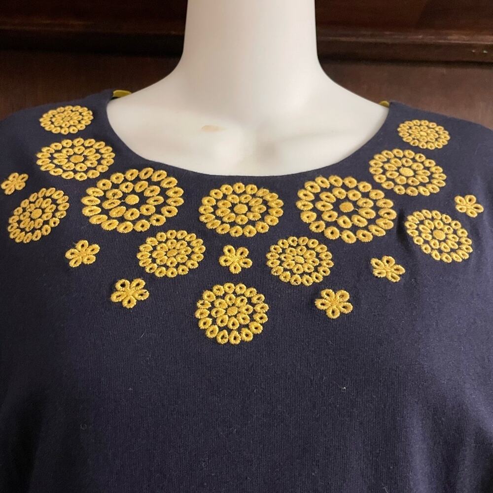 BODEN Brand Emilia Style Navy & Yellow Embroidery Dress Size 6R Bell Sleeves - Picture 4 of 6